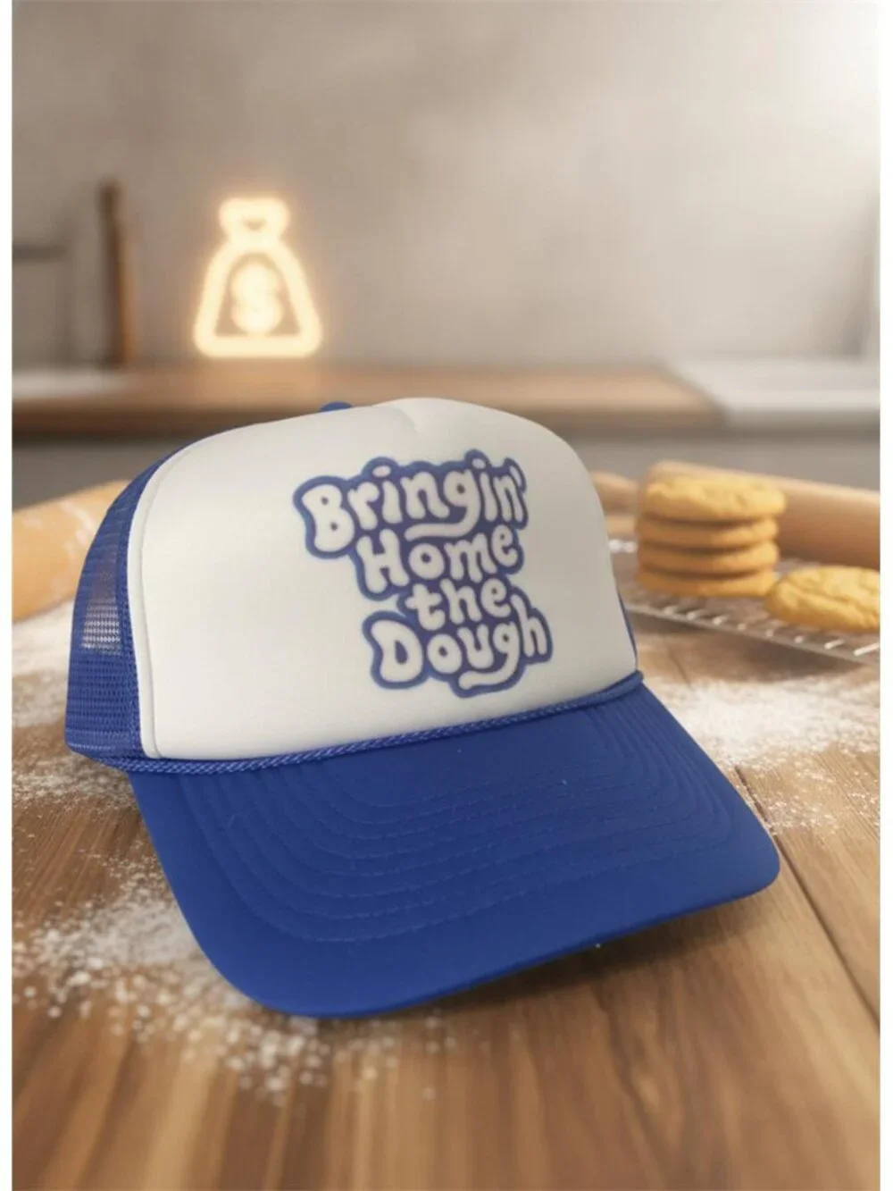 Retro Bringin Home The Dough Foam Trucker Hat Blue White Rope Snapback New 80s